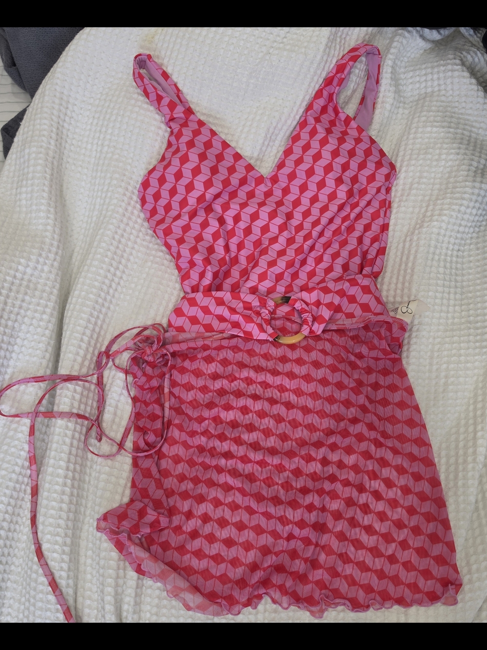 Jessica Simpson Pink & Fuchsia Geometric Print Swim Set